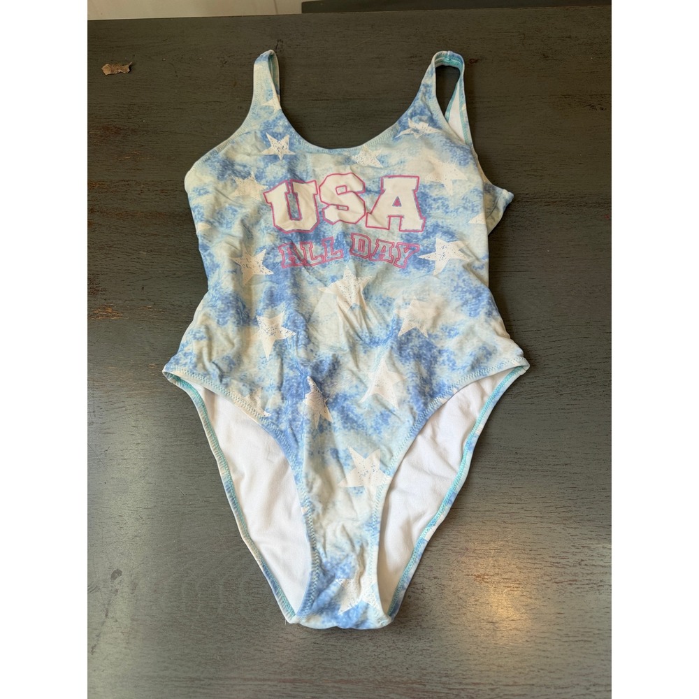 Wallflower Swim USA All Day One Piece Swimsuit Blue Star Tie Dye Medium
